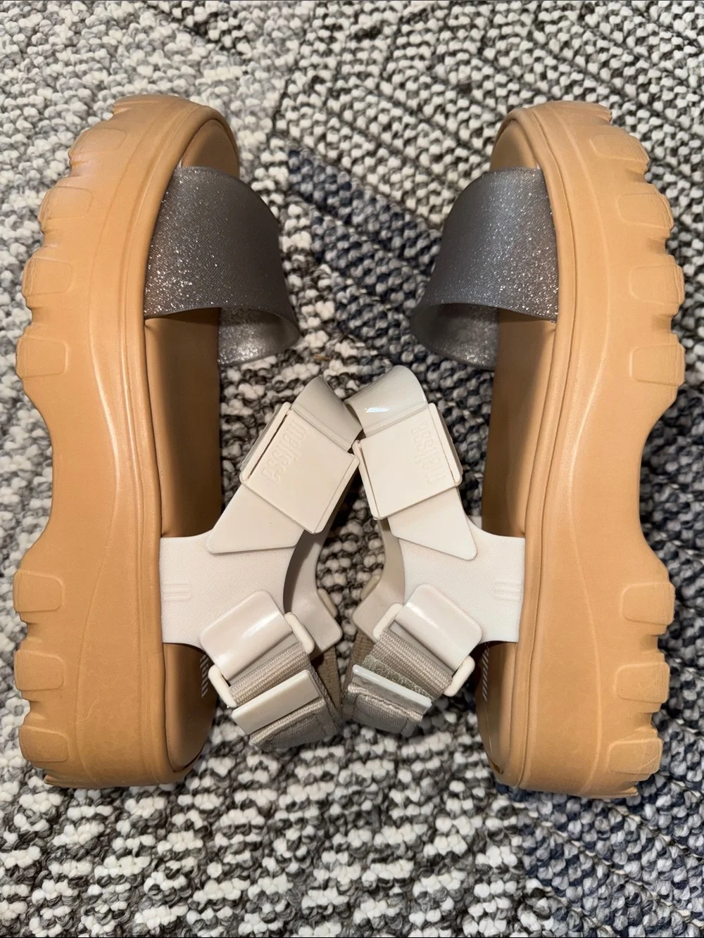 ✨Melissa Kick Off Platform Sandals in Beige Glitter✨